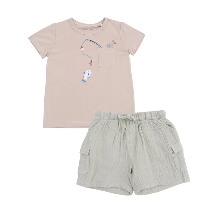 Beige Gone Fishing S/S Tee + Cargo Shorts