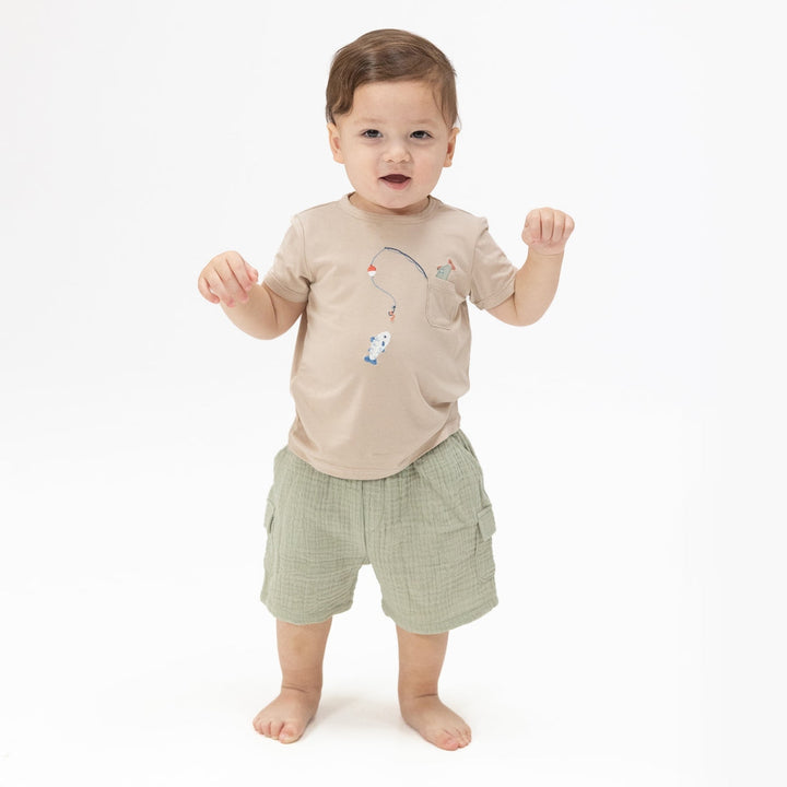 Beige Gone Fishing S/S Tee + Cargo Shorts