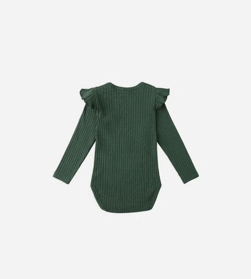 Green L/S Ruffle Shoulder Bodysuit