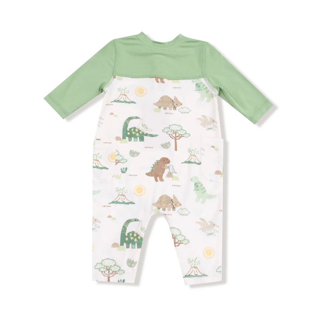 Baby Love Dinos Green Contrast Sleeve Romper