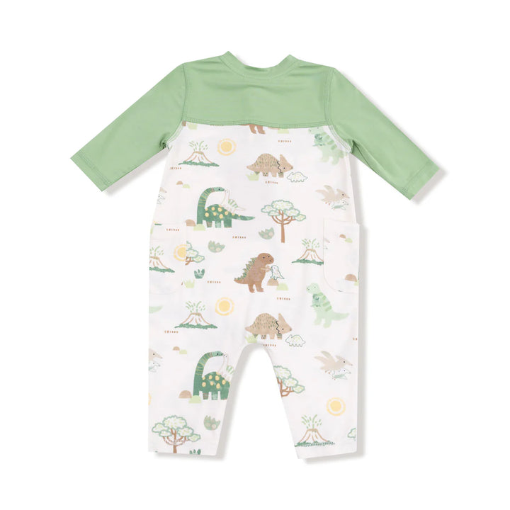 Baby Love Dinos Green Contrast Sleeve Romper