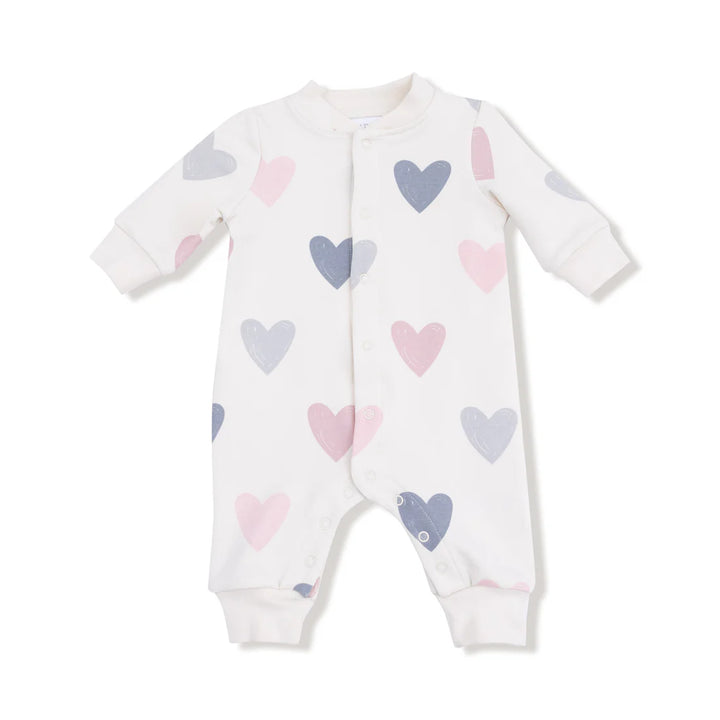 Hearts French Terry Baseball Collar Romper