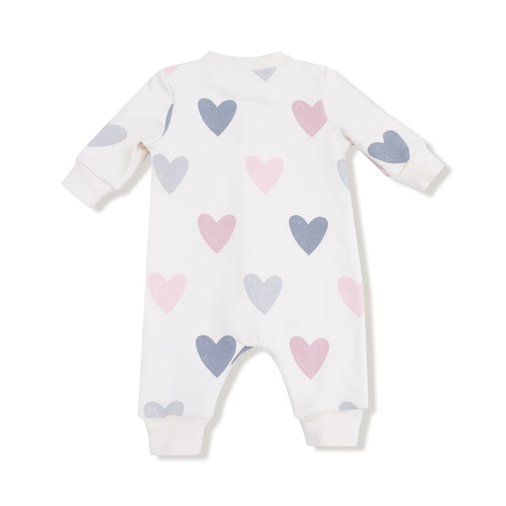 Hearts French Terry Baseball Collar Romper