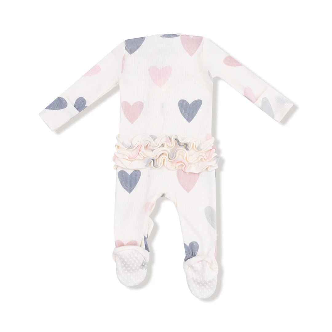 Hearts Modal Rib 2 Way Ruffle Zipper Romper