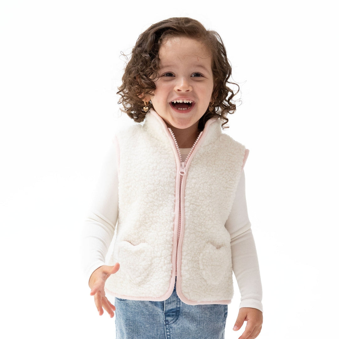 Sherpa Zip Vest - Pink w/ Heart Pockets