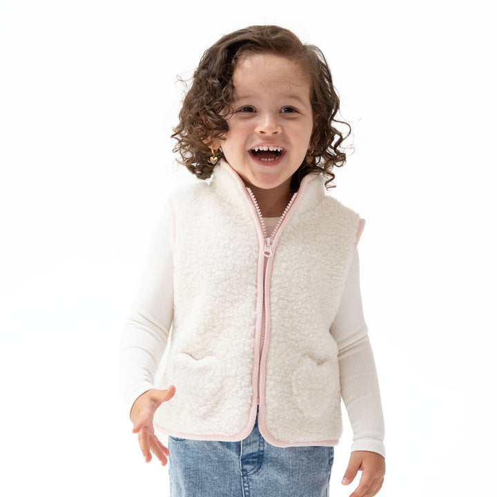 Sherpa Zip Vest - Pink w/ Heart Pockets