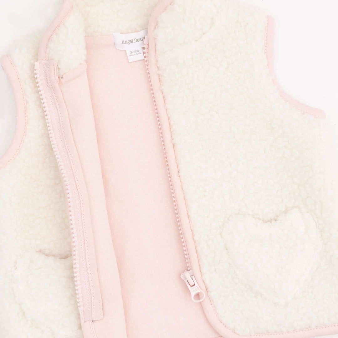 Sherpa Zip Vest - Pink w/ Heart Pockets