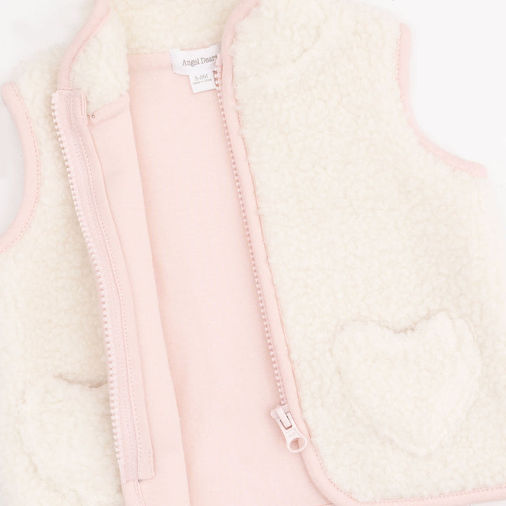 Sherpa Zip Vest - Pink w/ Heart Pockets