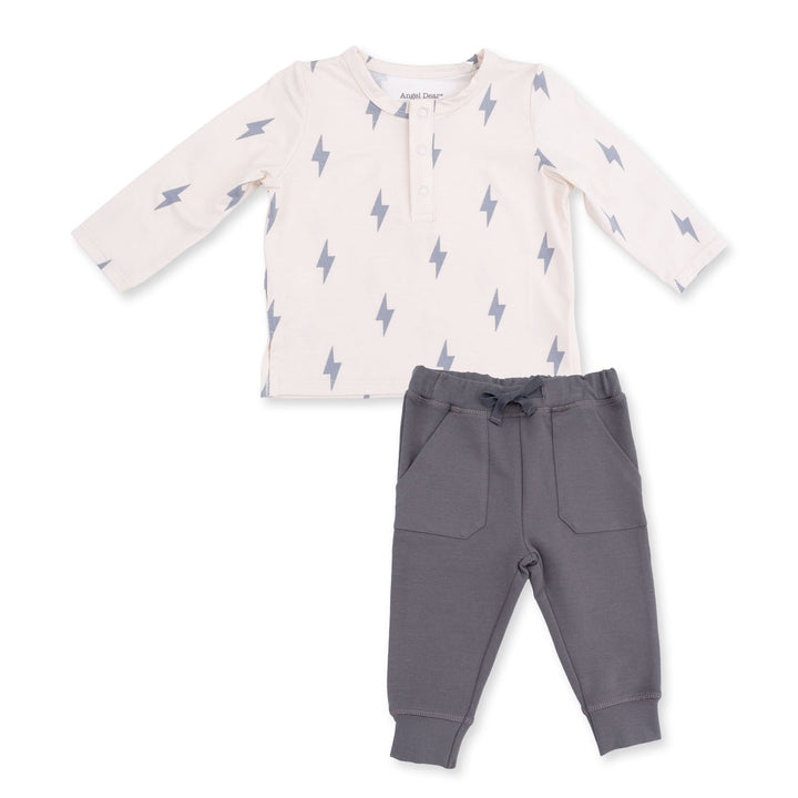 Henley and Pant Set - Beige Lightning Bolt