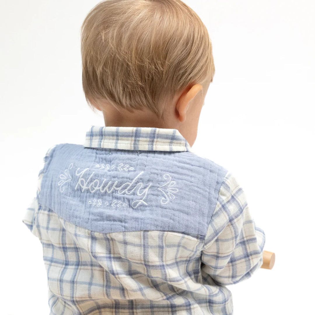 Blue Plaid Howdy L/S Western Pearl Snap Shirt