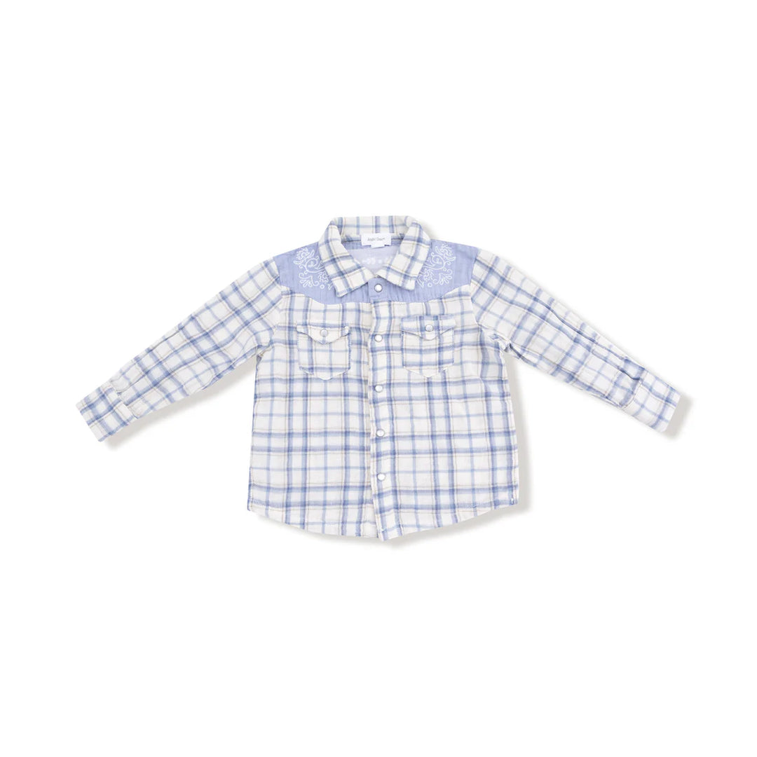Blue Plaid Howdy L/S Western Pearl Snap Shirt