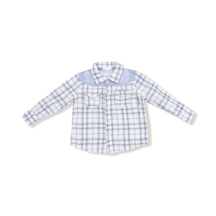 Blue Plaid Howdy L/S Western Pearl Snap Shirt