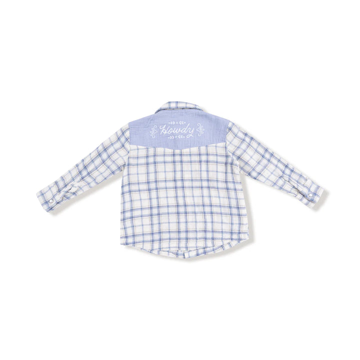 Blue Plaid Howdy L/S Western Pearl Snap Shirt