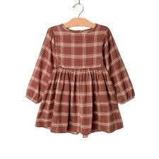 Rust Puff Sleeve Flannel Dress