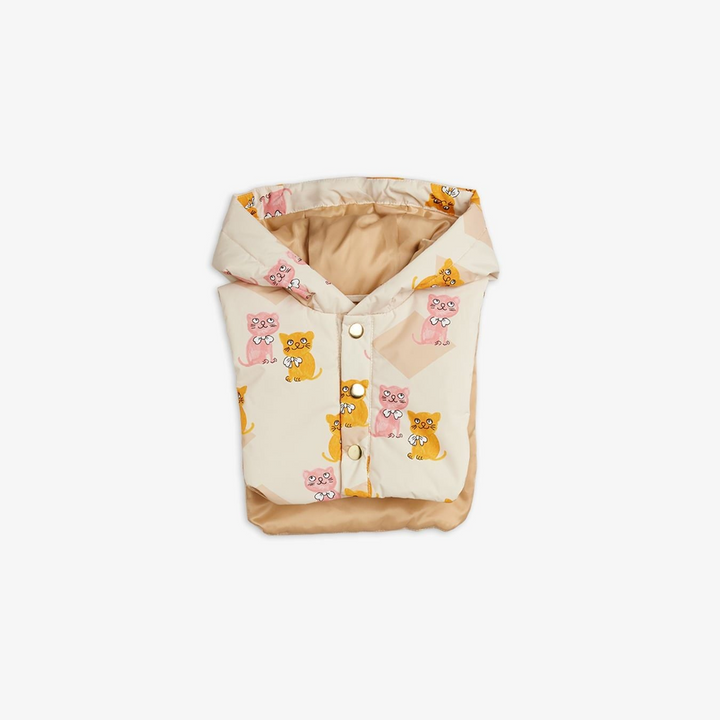 Faux Fur Collar Puffer - Kittens AOP