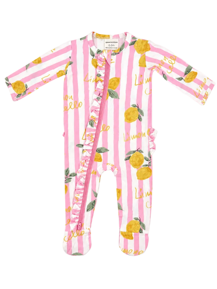 2-Way Zip Ruffle Footie - Lemon Amore