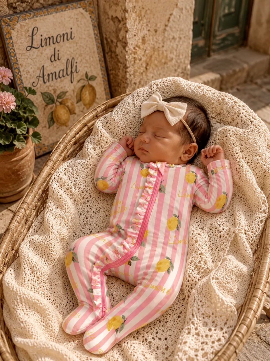 2-Way Zip Ruffle Footie - Lemon Amore