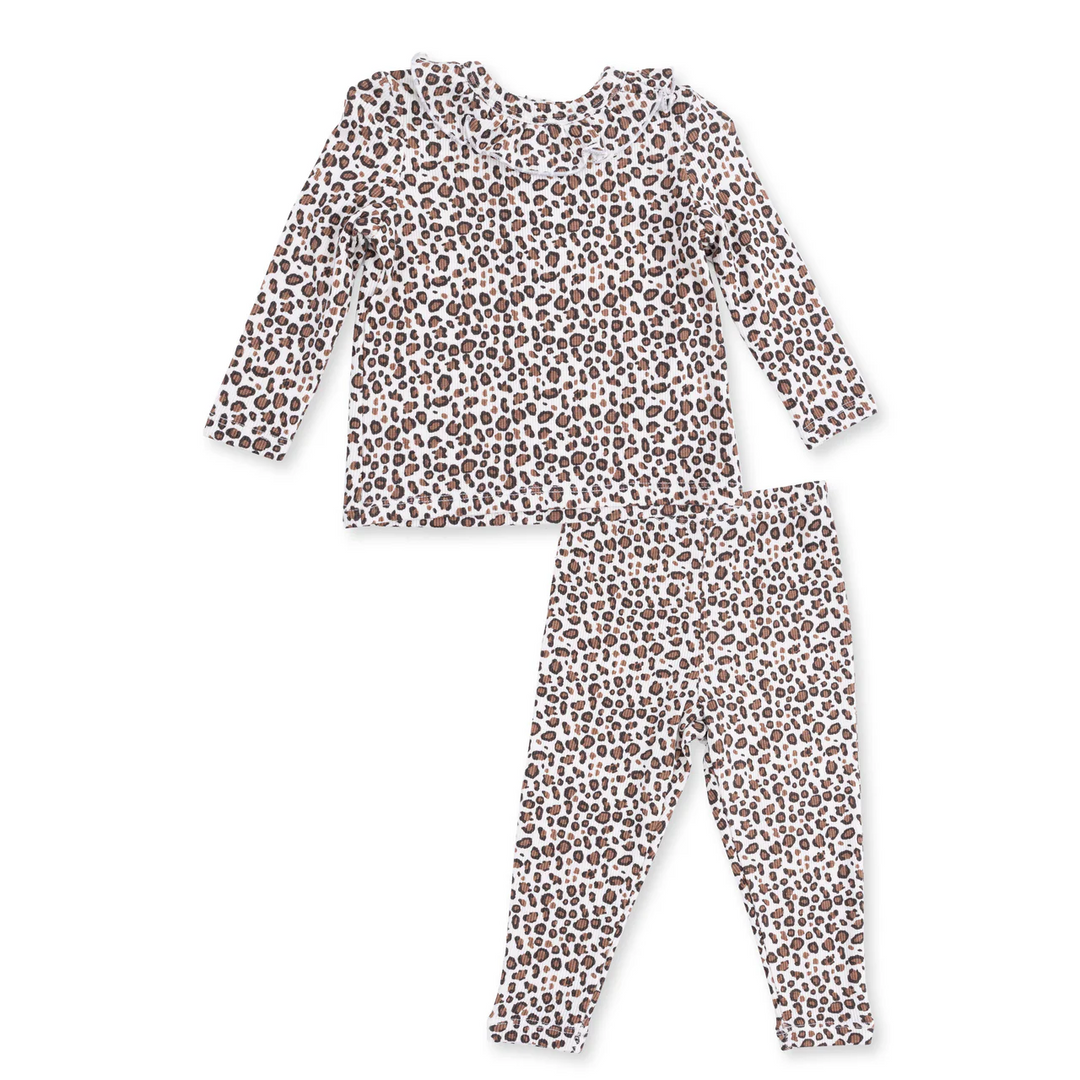 Ruffle Top + Pant Set - Leopard Rib