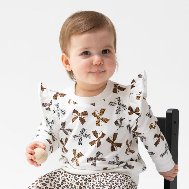 French Terry Ruffle Sweatshirt - Brown Leopard