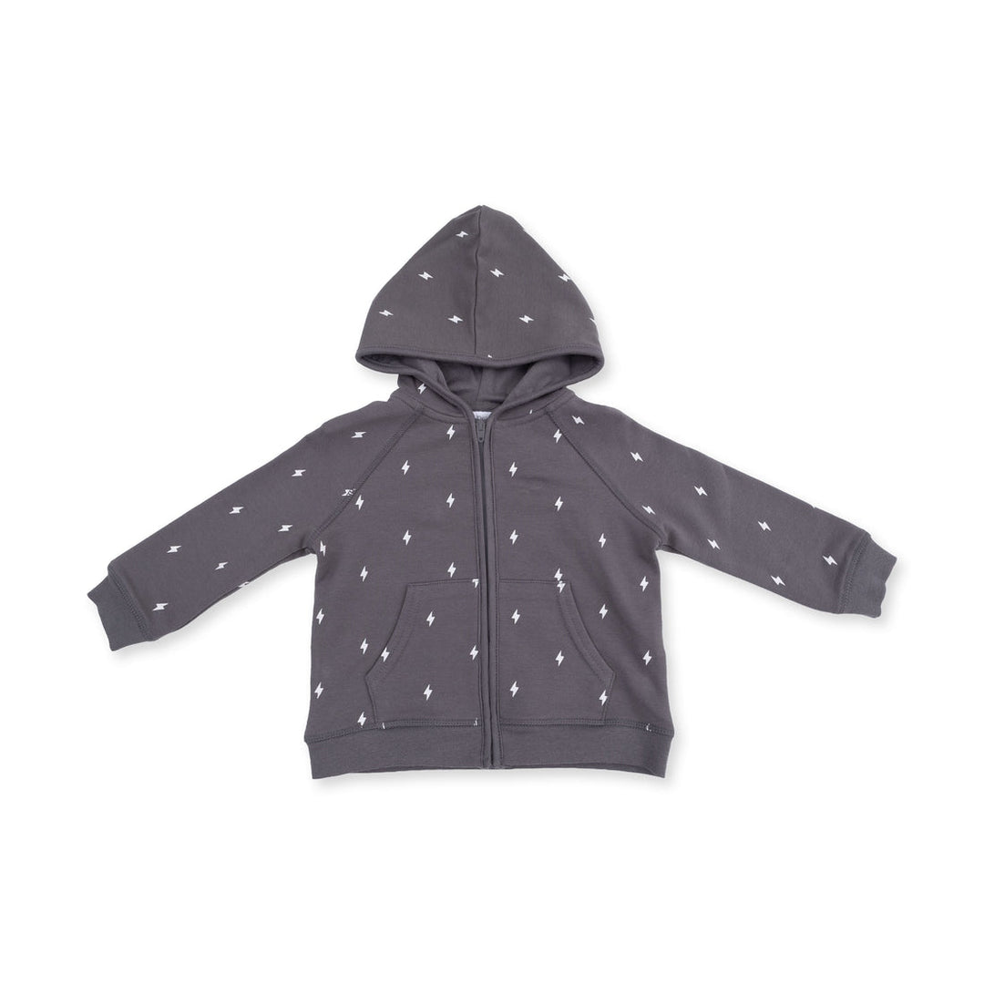 French Terry Zip Hoodie - Gray Lightning Bolt