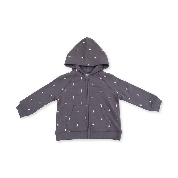 French Terry Zip Hoodie - Gray Lightning Bolt