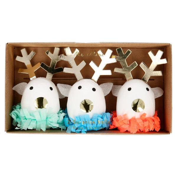 Festive Reindeer Surprise Balls set/3