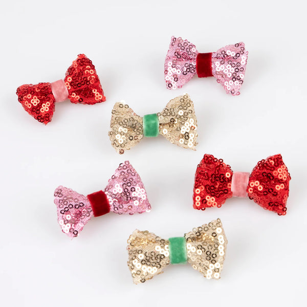 Sequin + Velvet Mini Bow Hair Clips Set