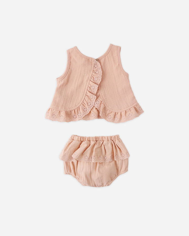 Melon Ruffled Tulip Top + Bloomer Set