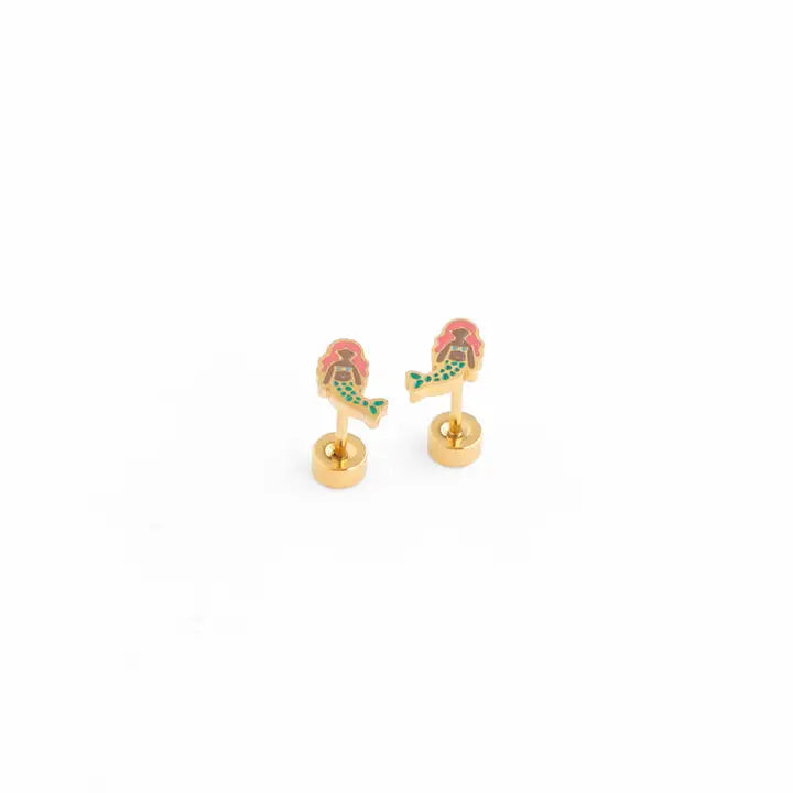 Hypoallergenic Gold & Enamel Brown Mermaid Earrings