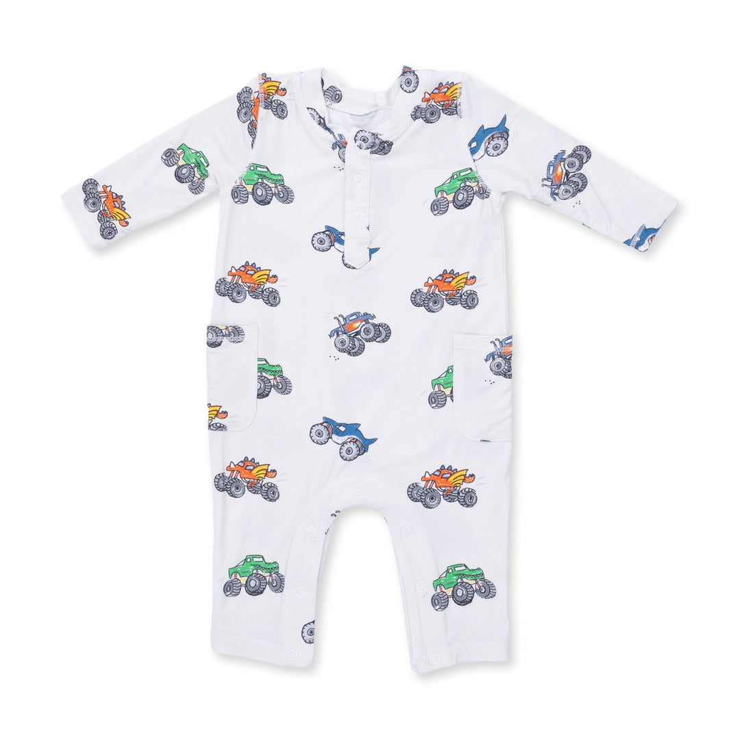 Uni Romper - Cream Monster Trucks
