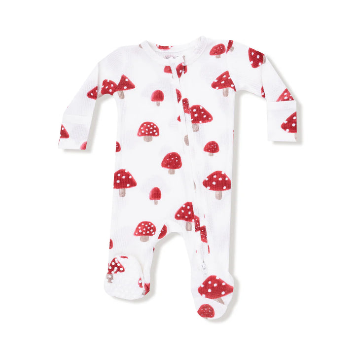 Painterly Mushrooms Zip Footed Romper