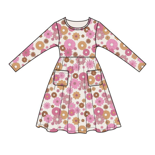 Retro Floral Twirly L/S Dress