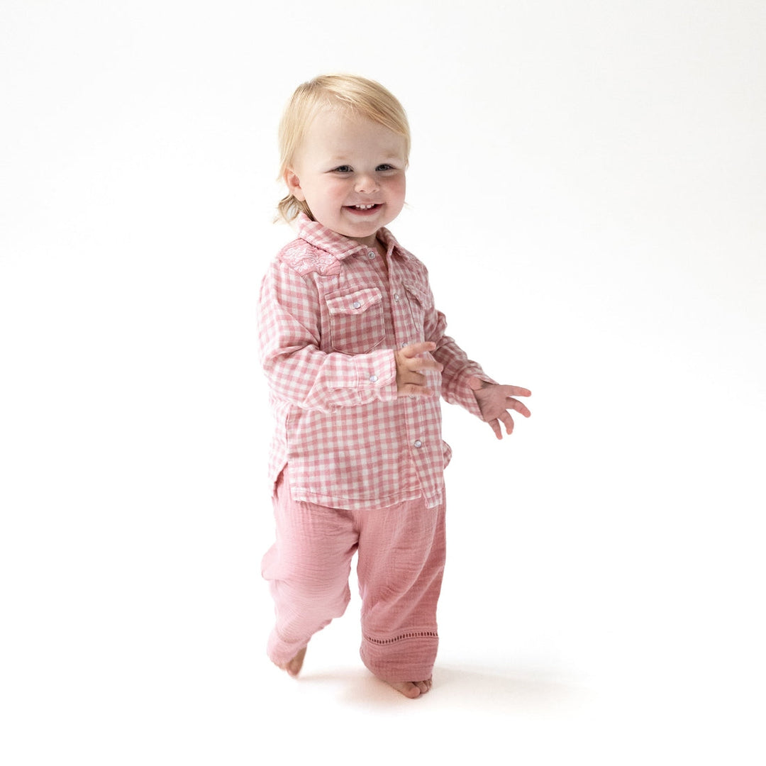 Rose Pink Plaid L/S Western Pearl Snap Shirt
