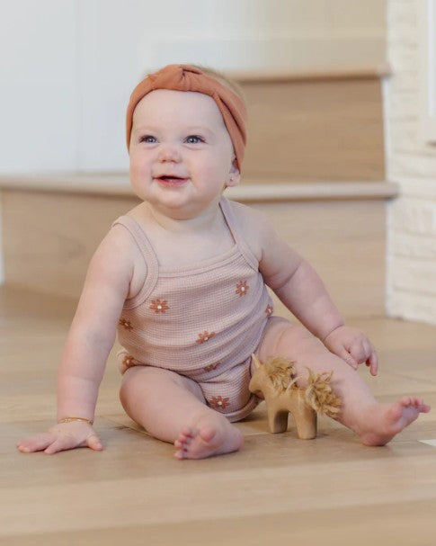 Pink Daisy Waffle Cinch Romper