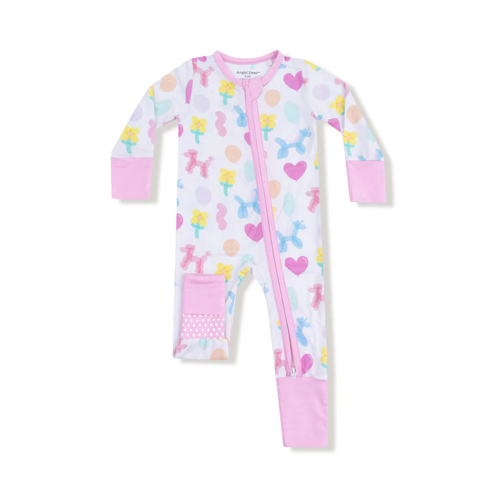 Pink Balloon Animals Zip Footless Romper