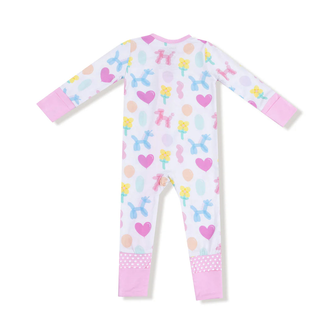 Pink Balloon Animals Zip Footless Romper