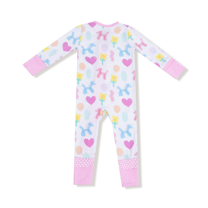 Pink Balloon Animals Zip Footless Romper