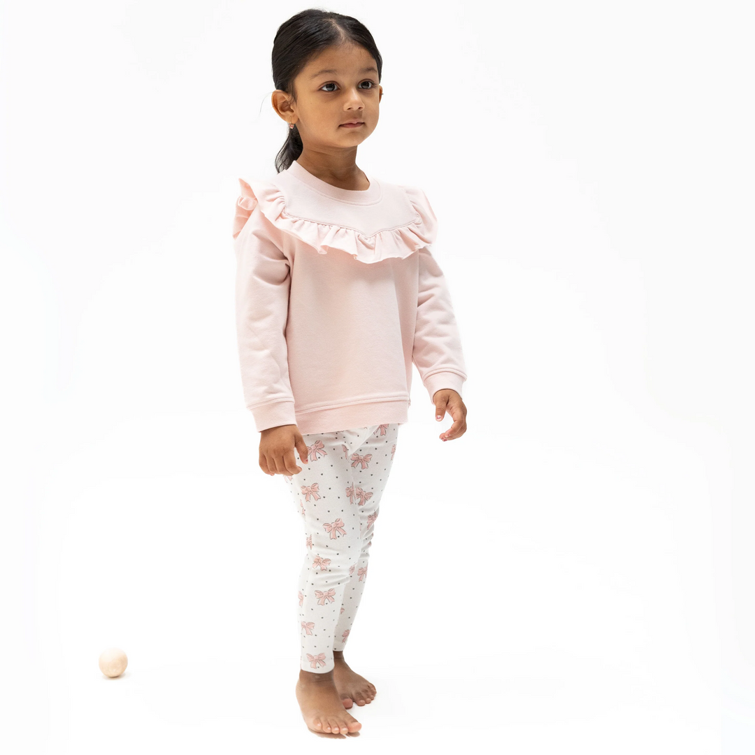 Ruffle Sweatshirt + Leggings - Veiled Pink Bows