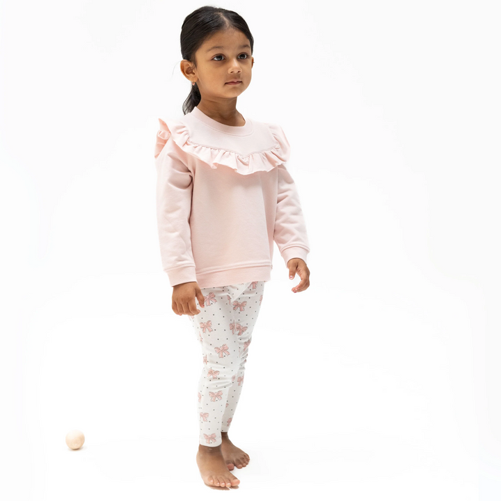 Ruffle Sweatshirt + Leggings - Veiled Pink Bows