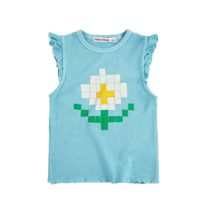 Light Blue Pixel Daisy Ruffled Top