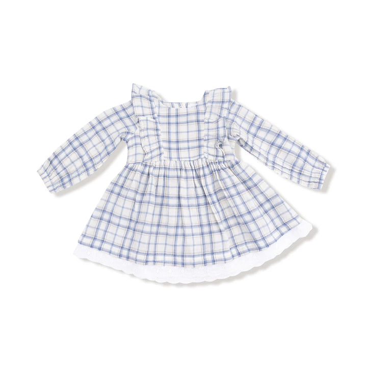 Blue Plaid L/S Eyelet Hem Dress
