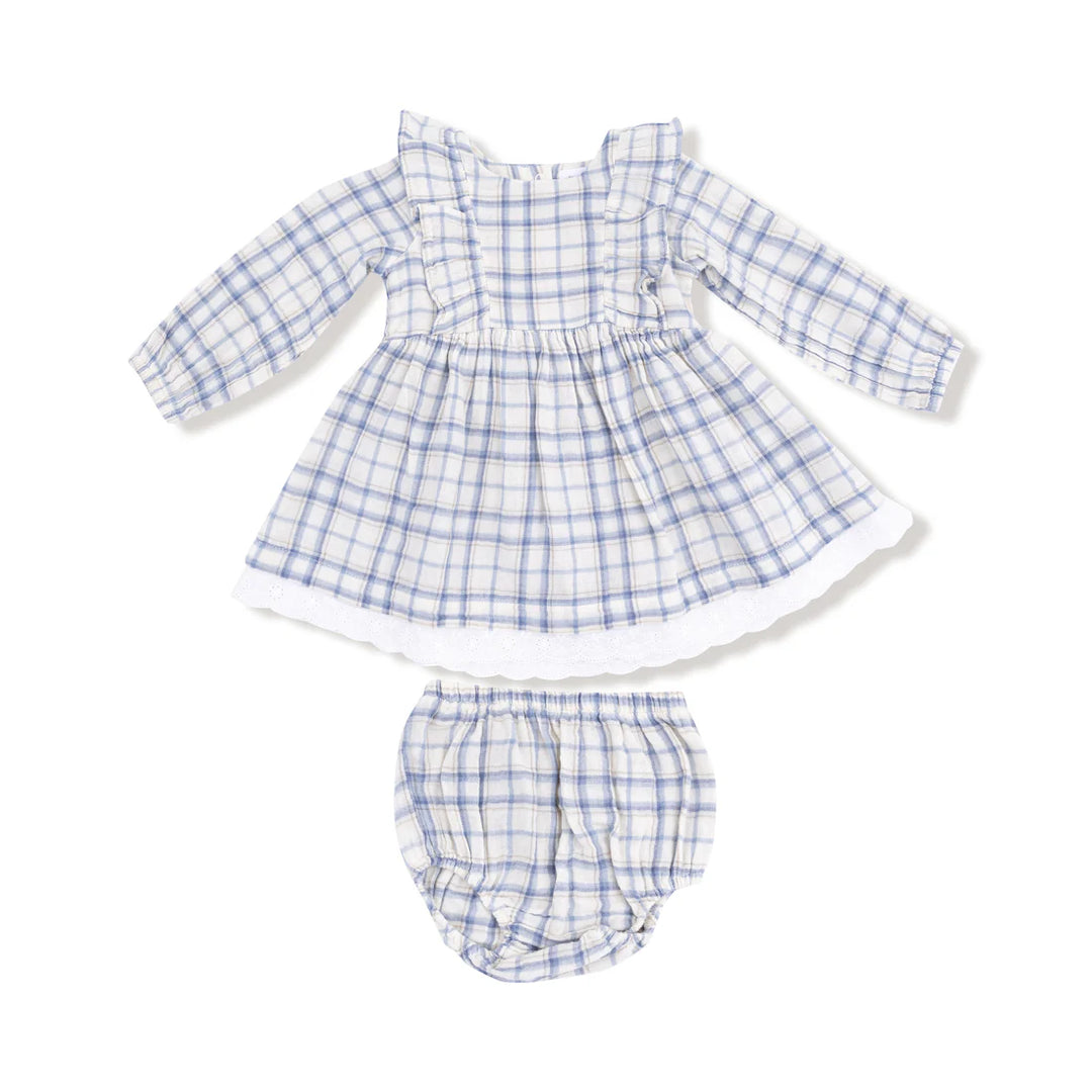 Blue Plaid L/S Eyelet Hem Dress