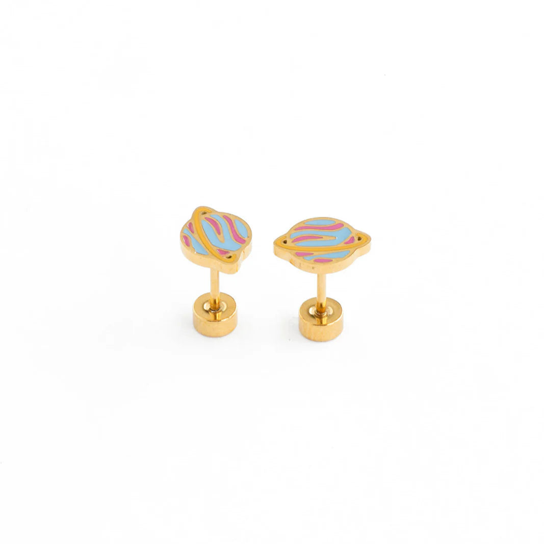 Hypoallergenic Gold & Enamel Planet Earrings