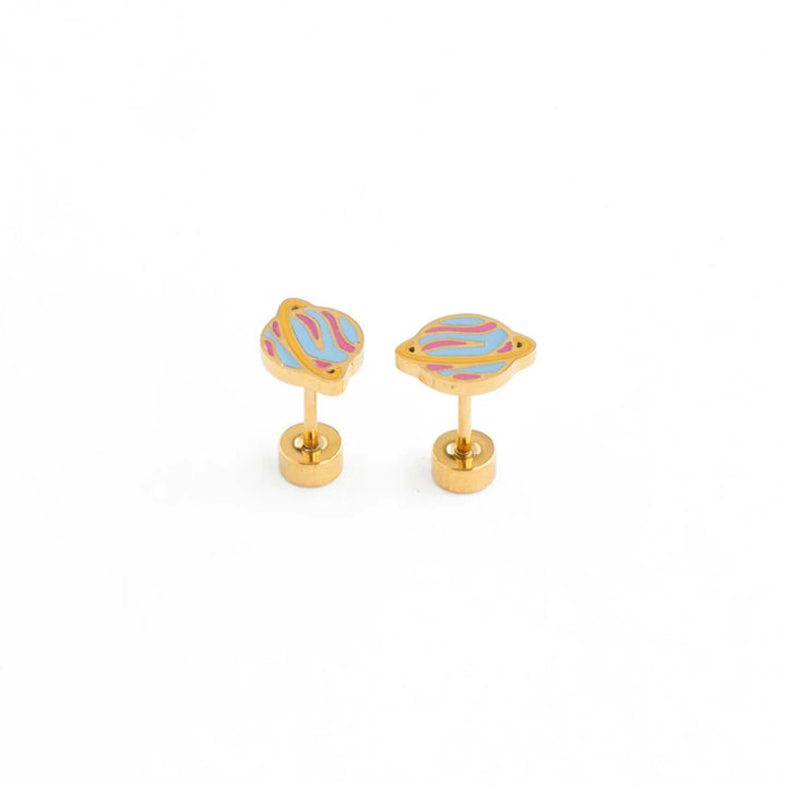 Hypoallergenic Gold & Enamel Planet Earrings