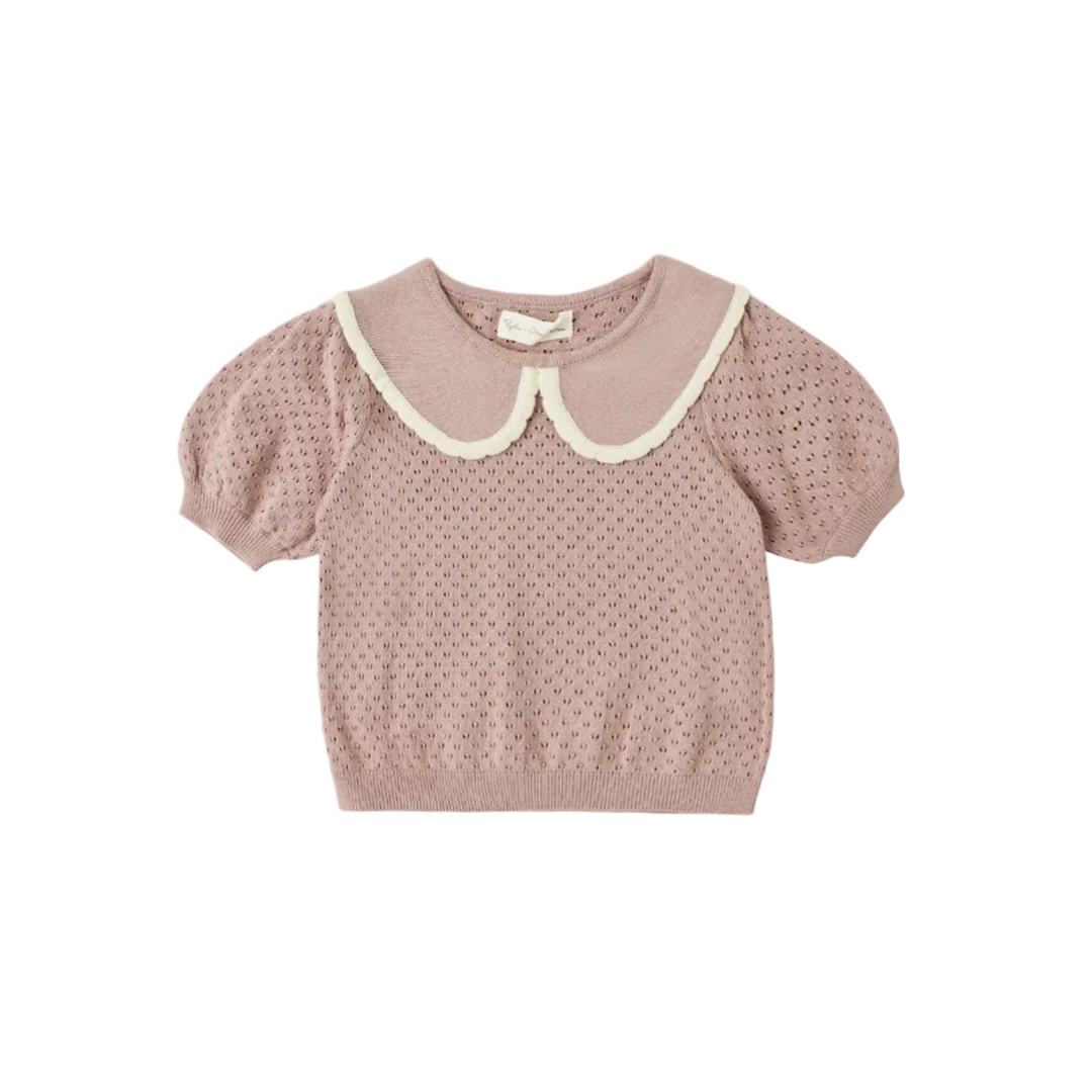 Pointelle Collared Top - Rosewood