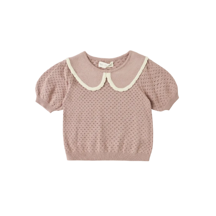 Pointelle Collared Top - Rosewood