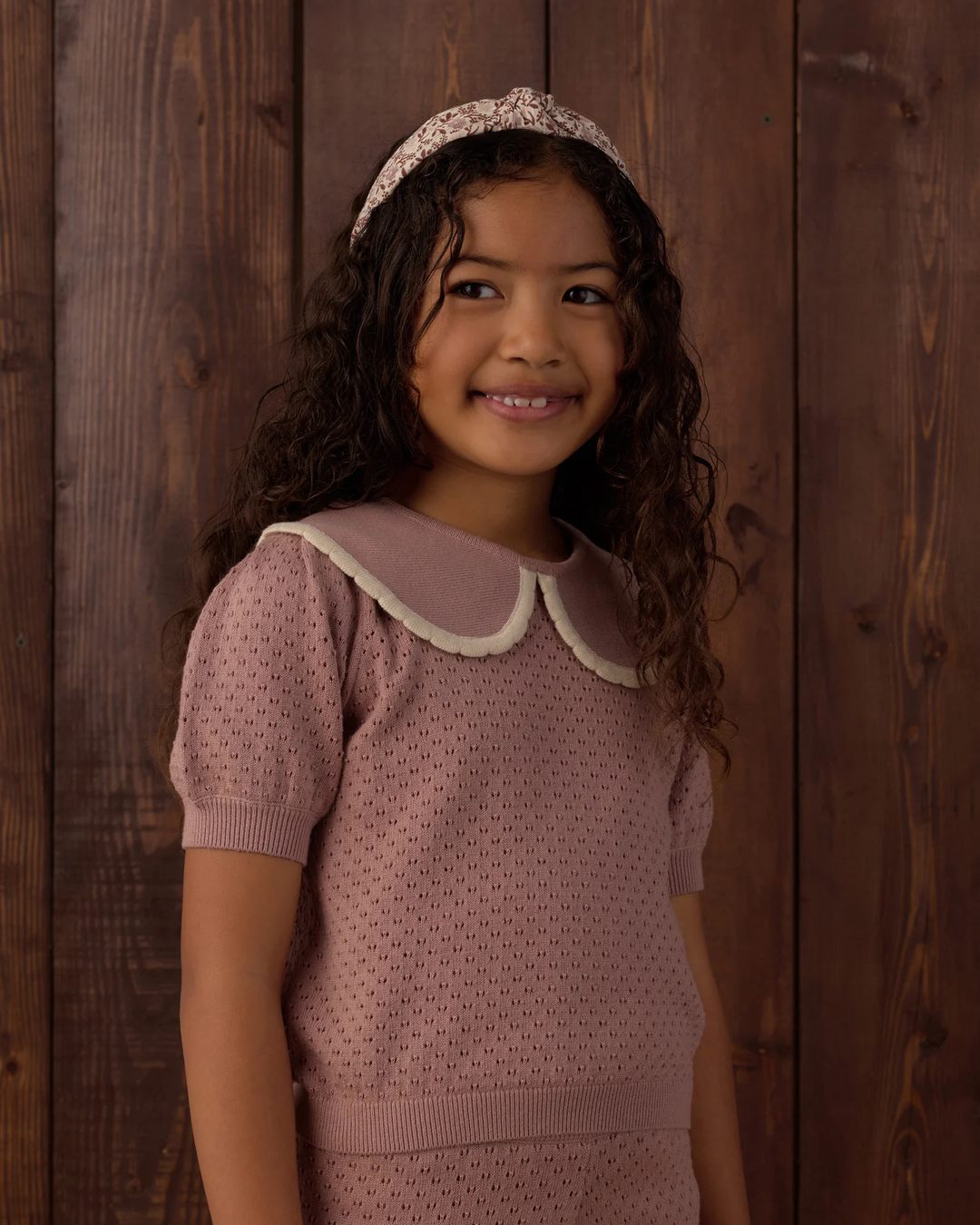Pointelle Collared Top - Rosewood