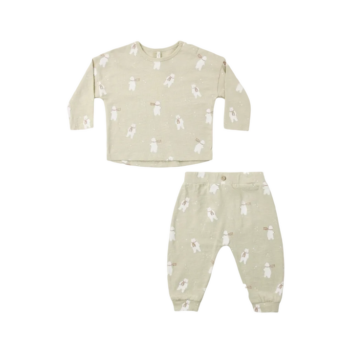 Long Tee + Pant Set - Pistachio Polar Bears