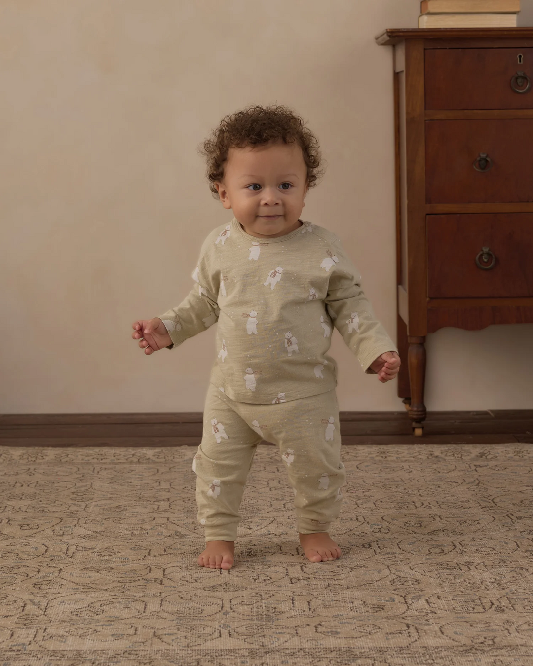 Long Tee + Pant Set - Pistachio Polar Bears
