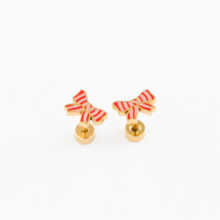 Hypoallergenic Gold & Enamel Striped Bow Earrings